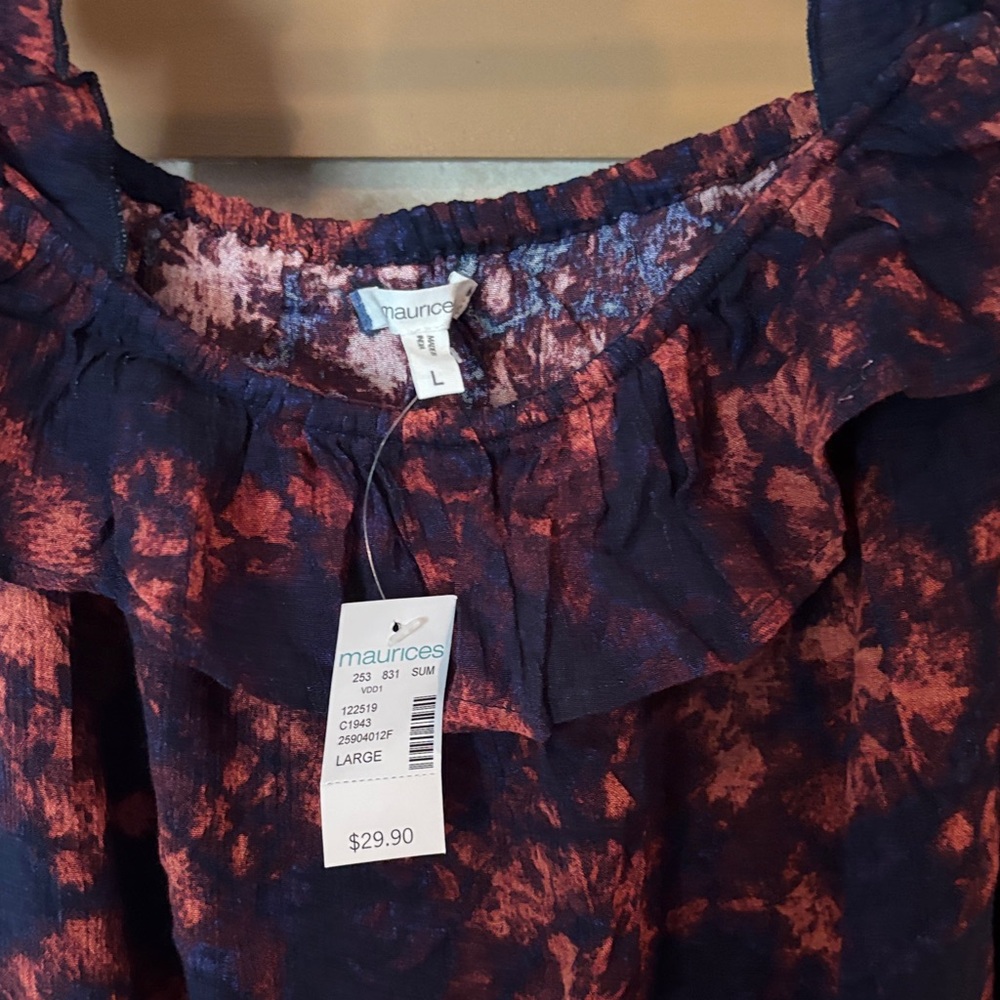 Maurices Ruffled Top in Red and Navy - Picture 2 of 5